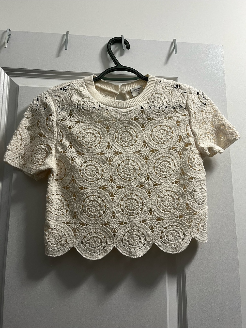 Abercrombie & Fitch Crochet Lace Short-Sleeve Top - Cream